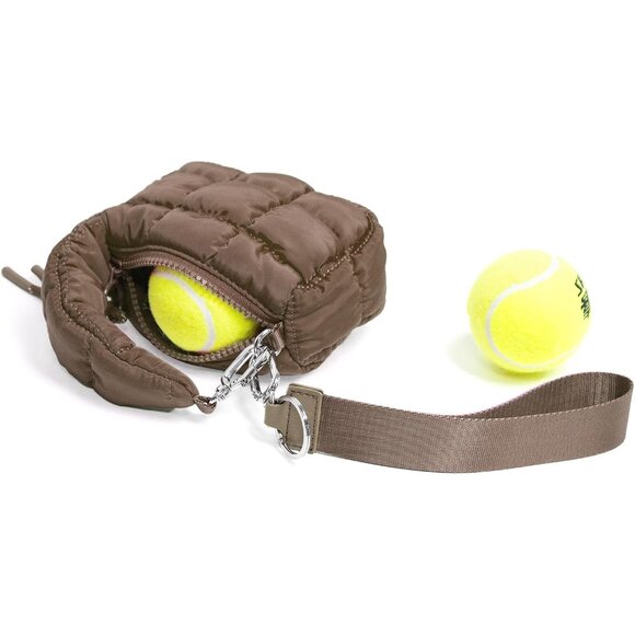 Women's Cute Mini Quilted Wristlet Charm Gift Pouch Puffer Brown Evening Handbag - Picture 3 of 7